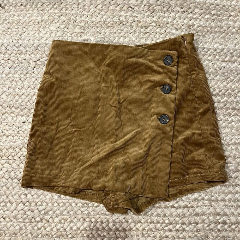 Love Tree Women's Tan/brown Stretch Corduroy Skort w/Decorative Buttons Lg